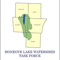 Logo with outline of Honeoye Lake Watershed Town boundaries