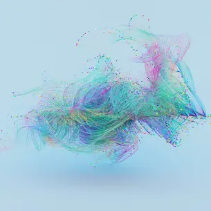 Abstract data visualisation representing human-led AI marketing strategy for scale-up business growth