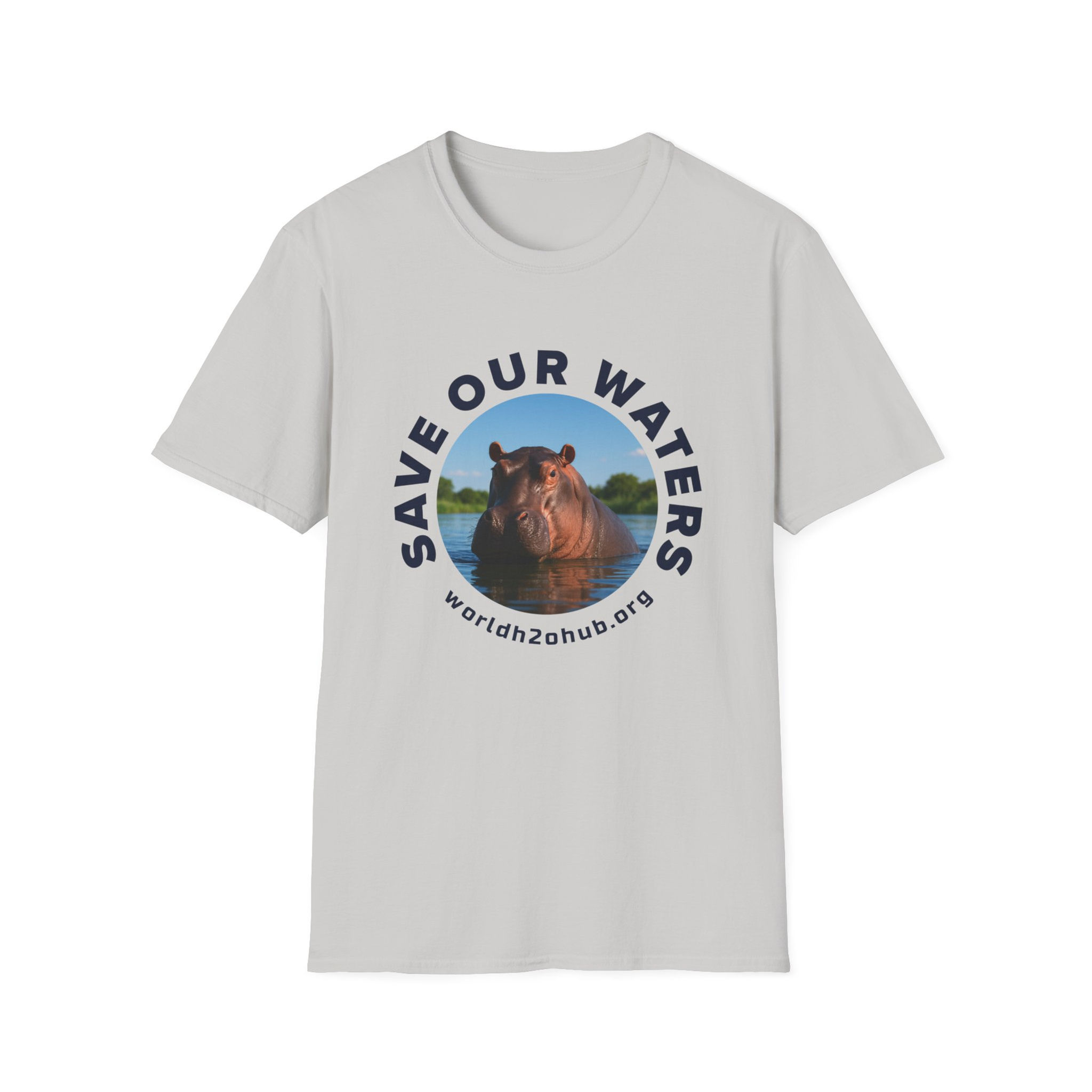 Hippo | Environment & Water Conservation T-Shirt | 100% Cotton | Ice Grey