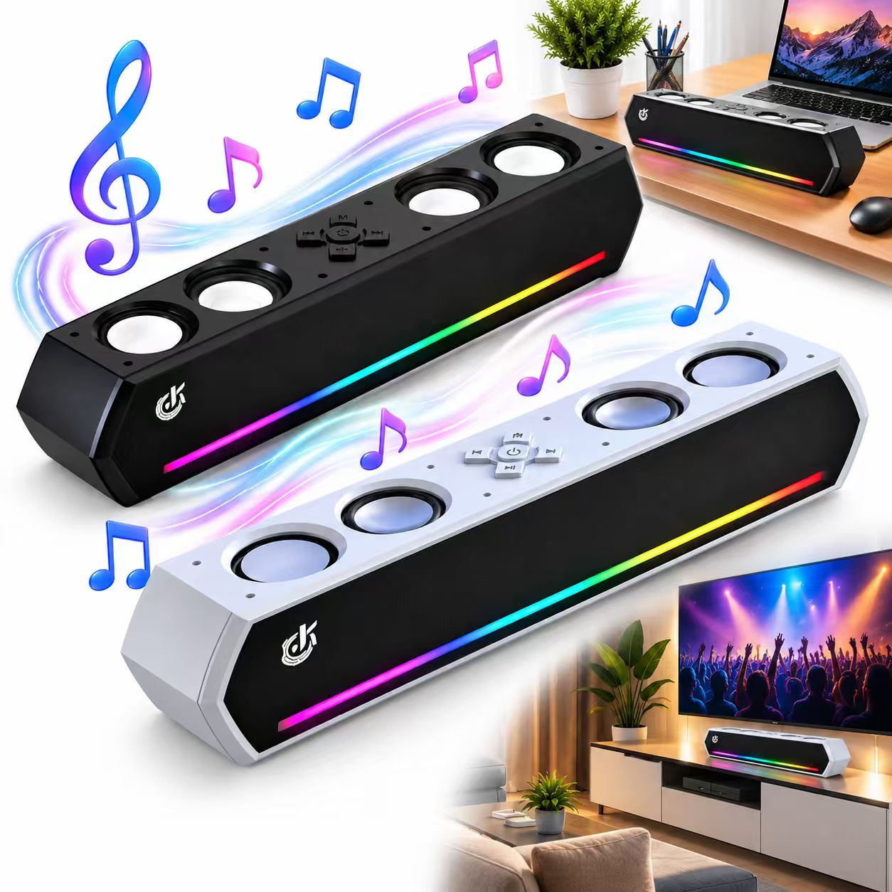 Soundbar Bluetooth 30W 4 Alto-falantes Para TV PC E Notebook Caixa De Som