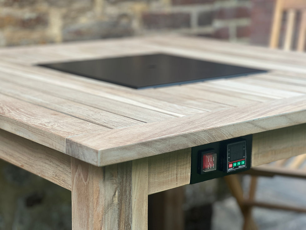 Thumbnail: The 1m x  1m x 1.04m Grill Table: Teak Set, Integrated, Smokeless Electric grill