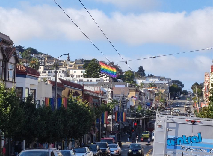 Rainbow flag along Castro Street, San Francisco Bay Area