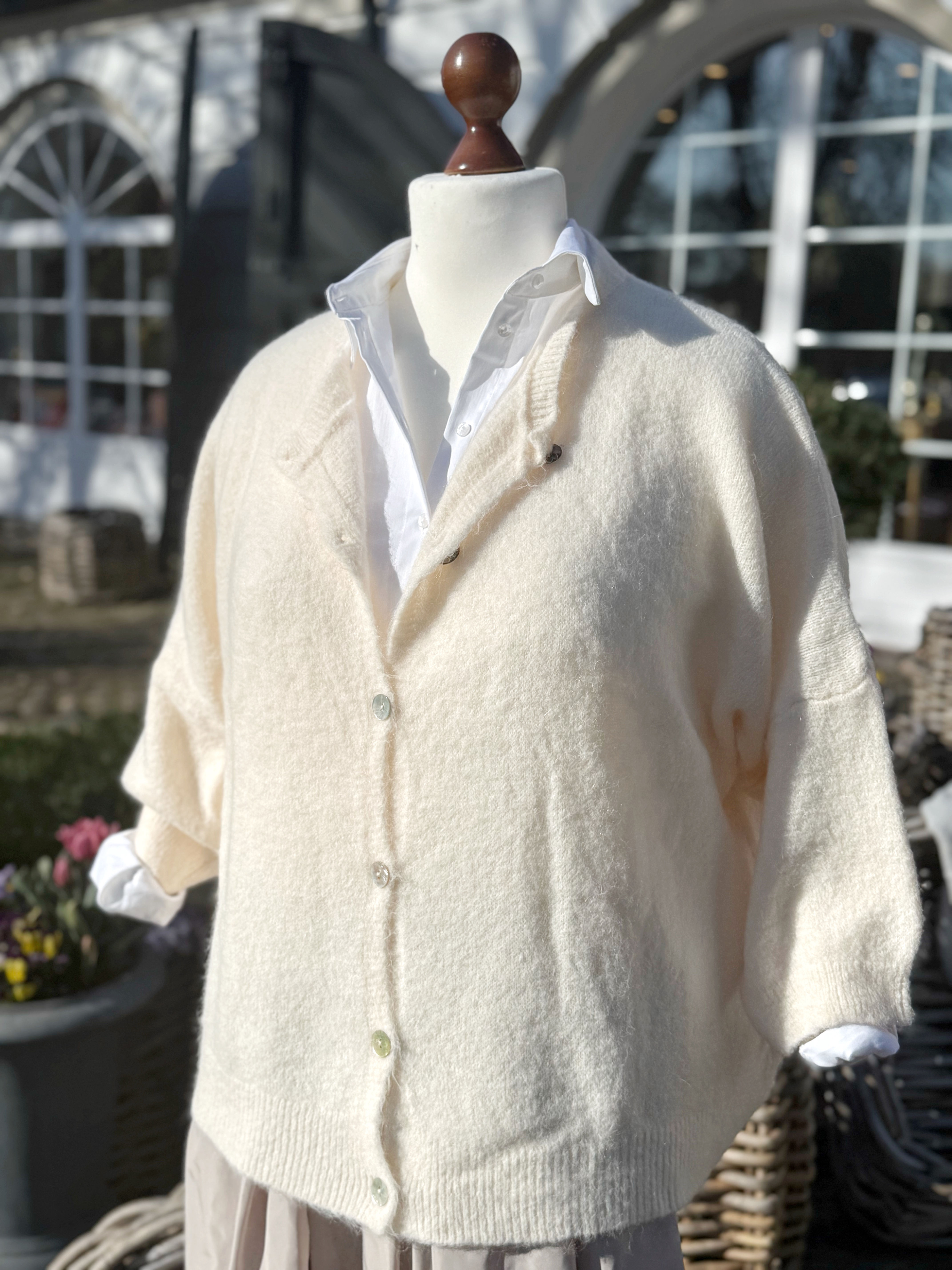 Oversize Alpakastrickjacke - Creme