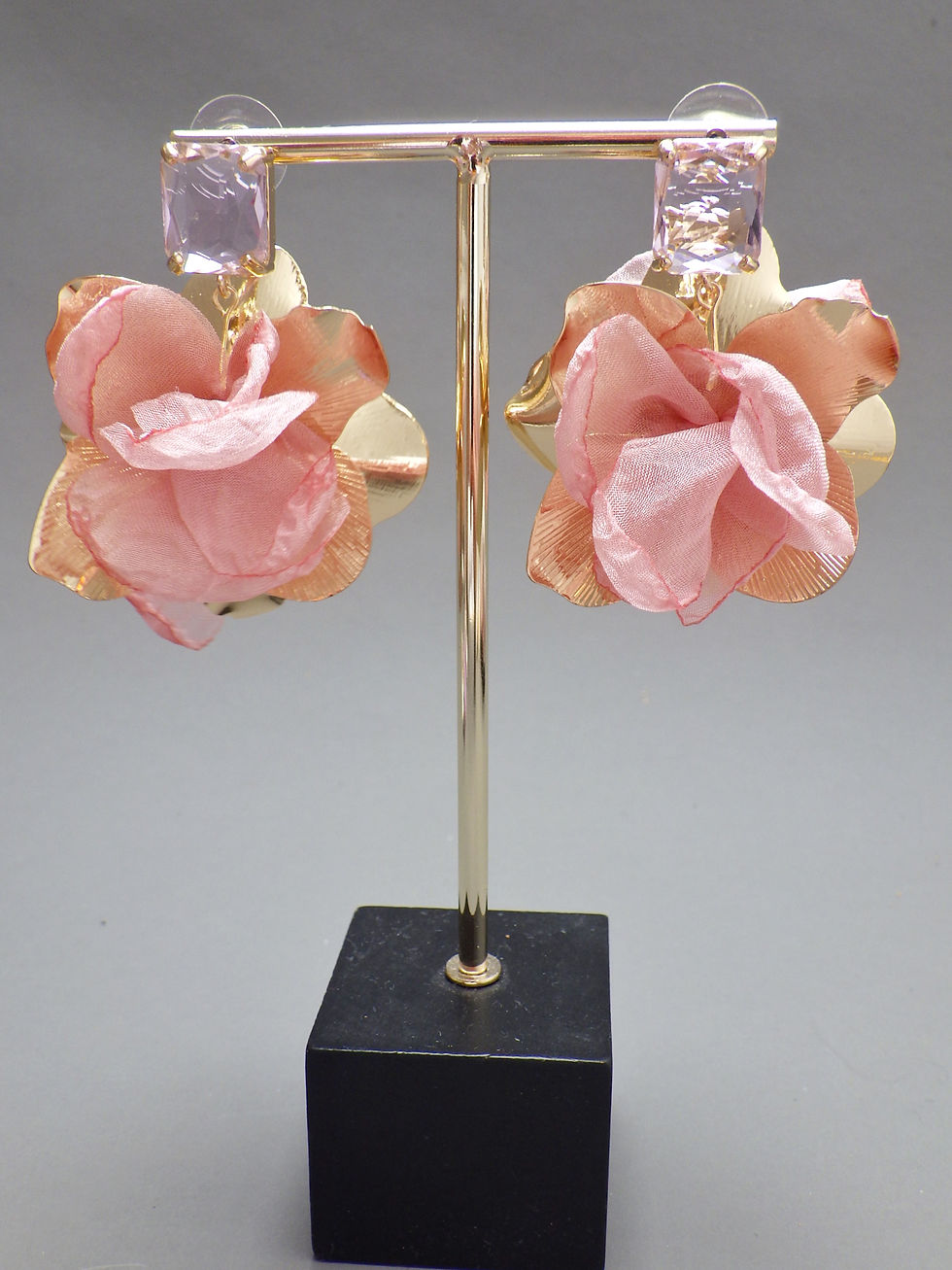 ⭐️ Ohrringe - Rosa Blüten-Ohrring mit Gold