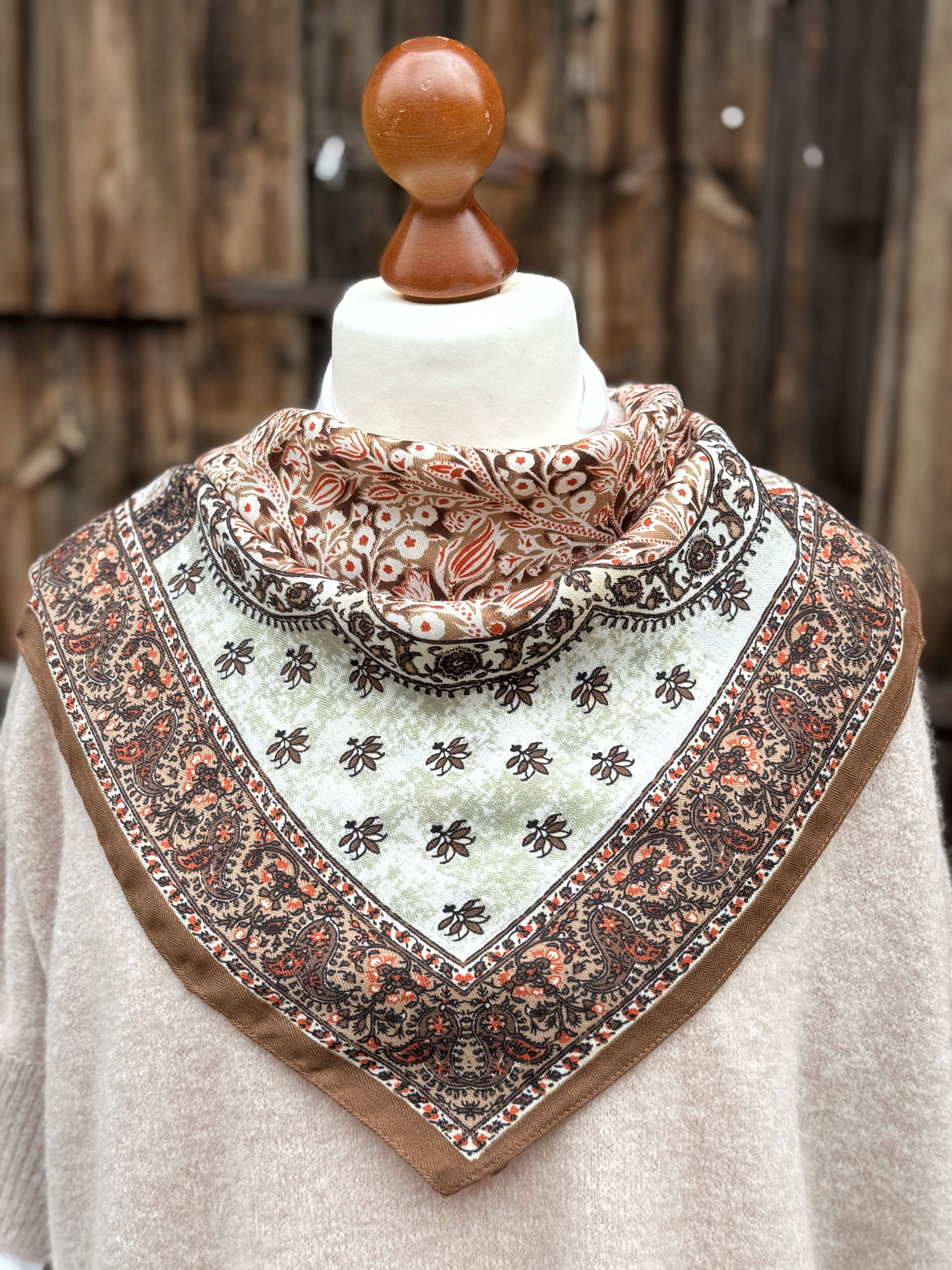 Tuch - Herbstblumenmuster - Brauntöne