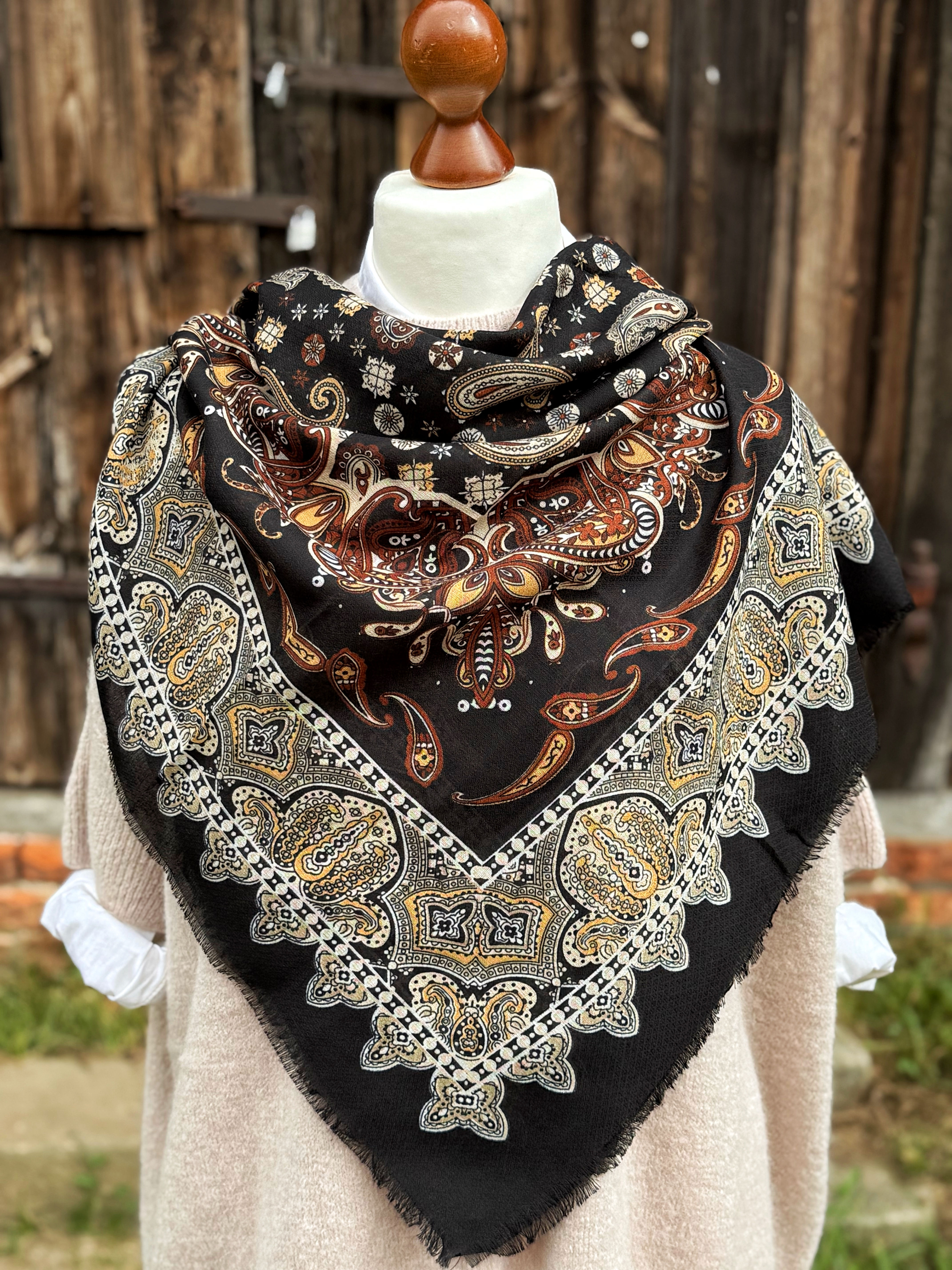 Großes Tuch - Paisley Schwarz/Braun