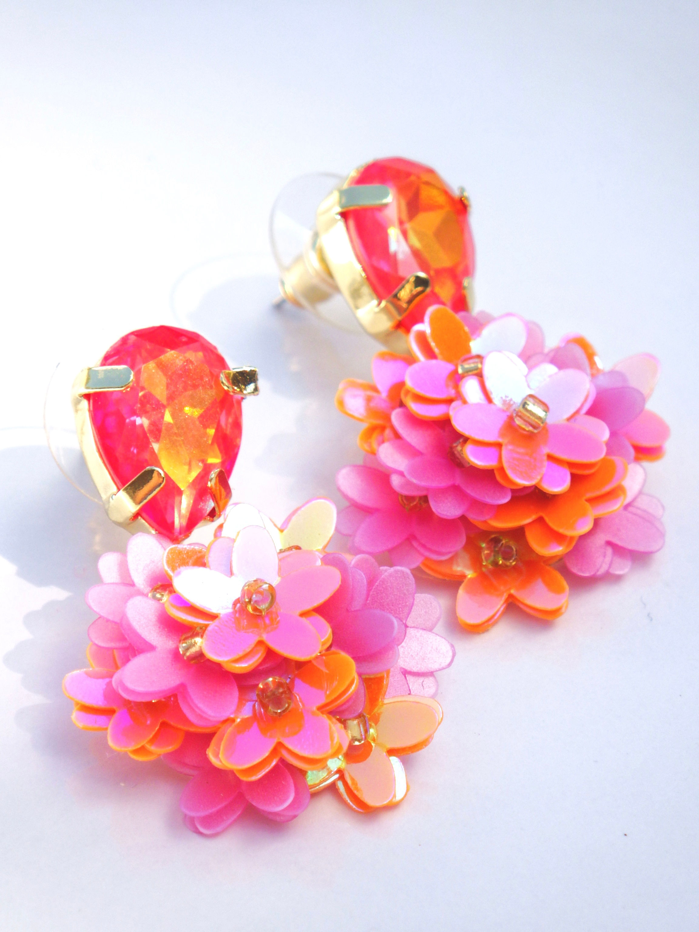 ⭐️ Ohrringe - Hänger mit pink/orangen Blüten 