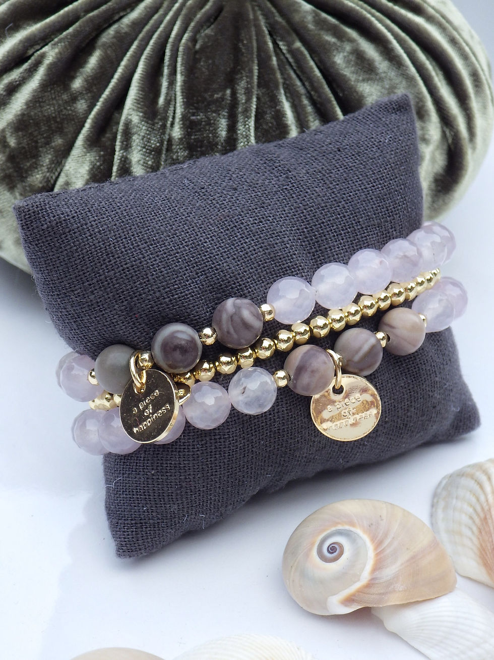Miniaturbild: ⭐️ Perlenarmband - Grau/Rosa mit Bommel
