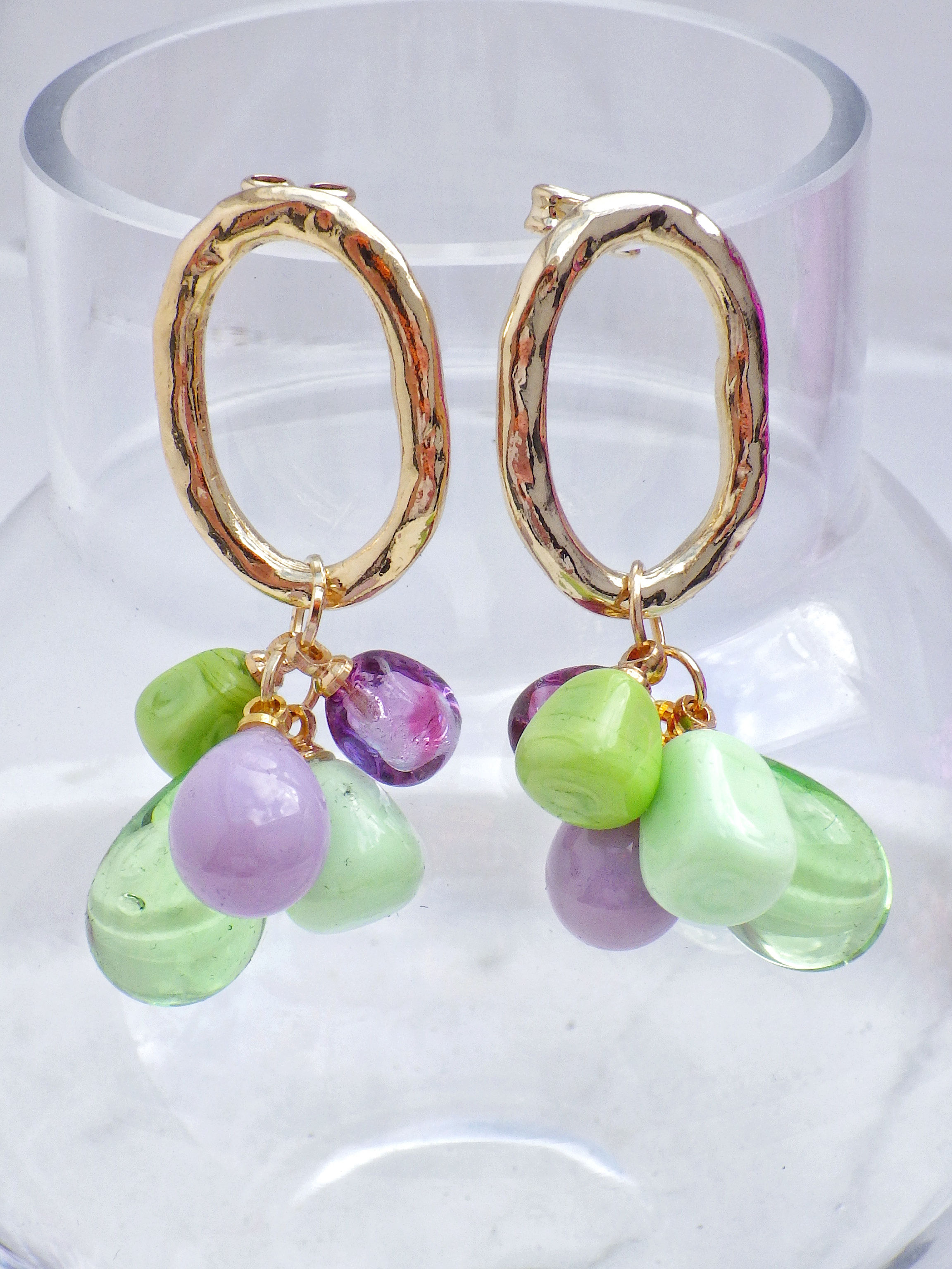 ⭐️Ohrringe - Glashänger - Grün/Lila V007
