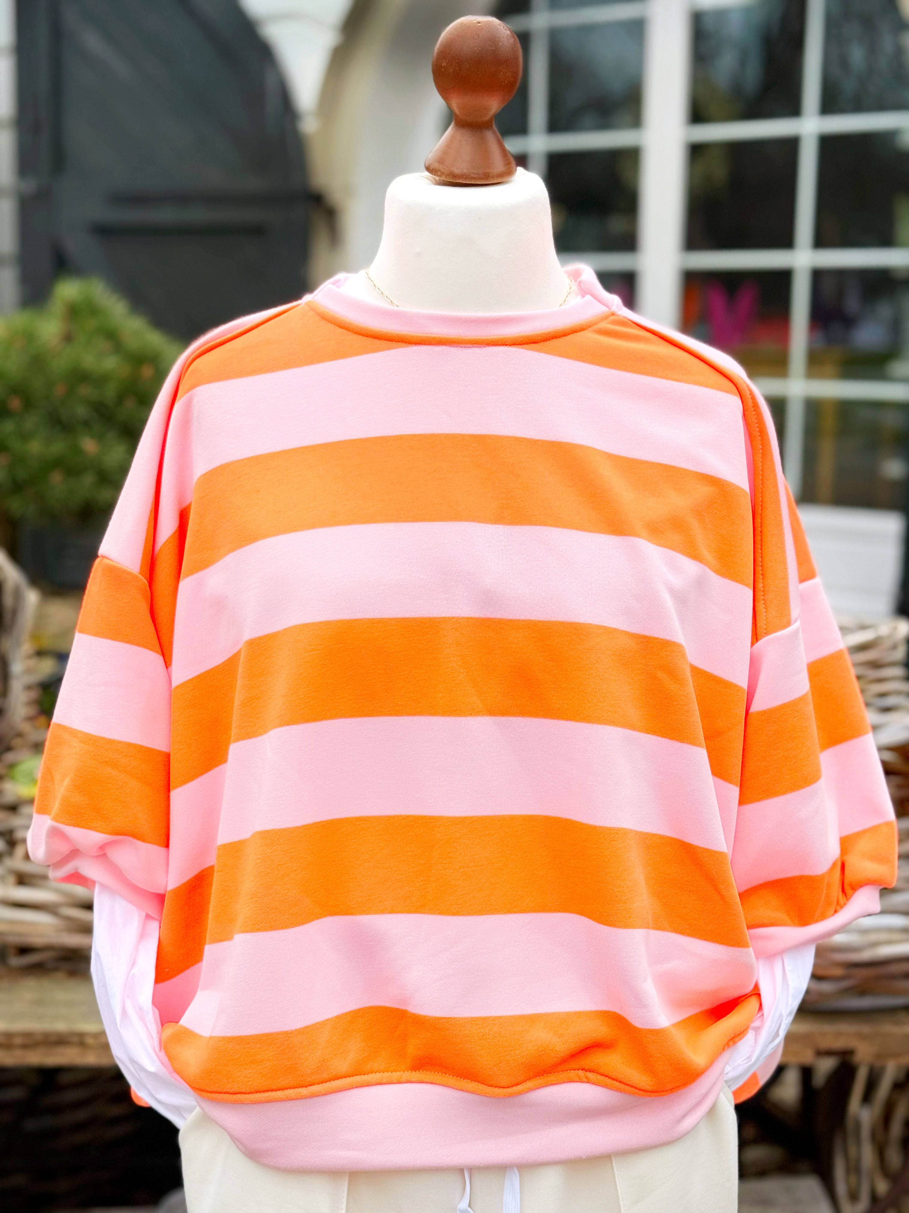 Oversize Ringel-Sweatshirt Rosa/Orange