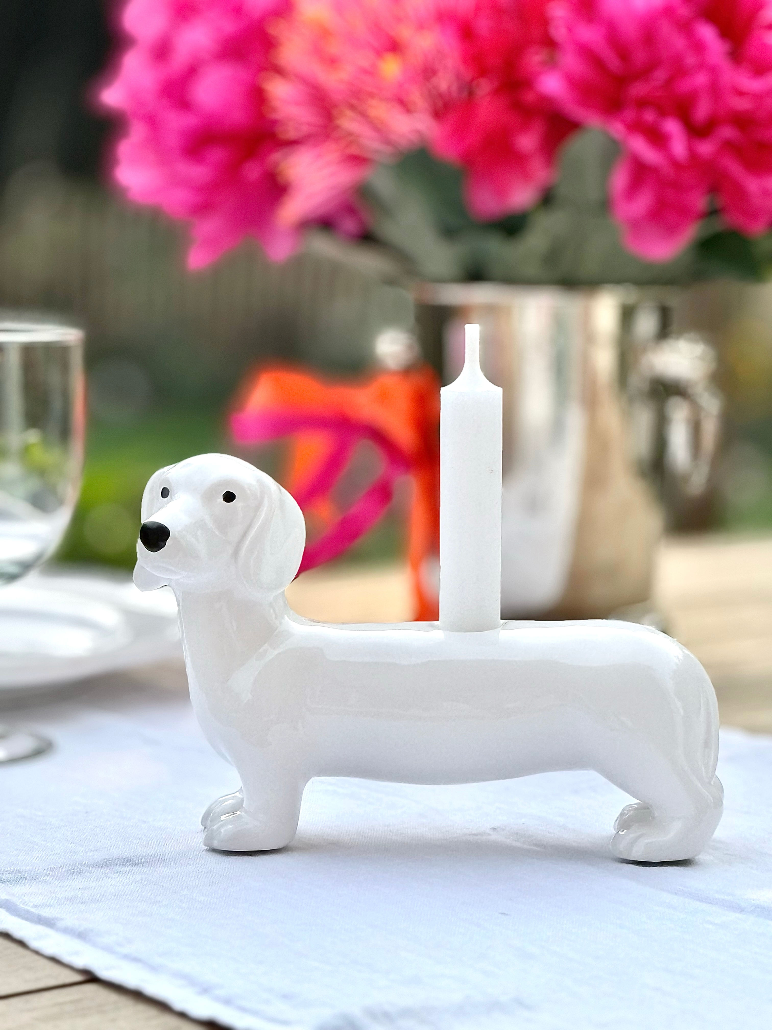 Dackel - Kerzenhalter Weiß