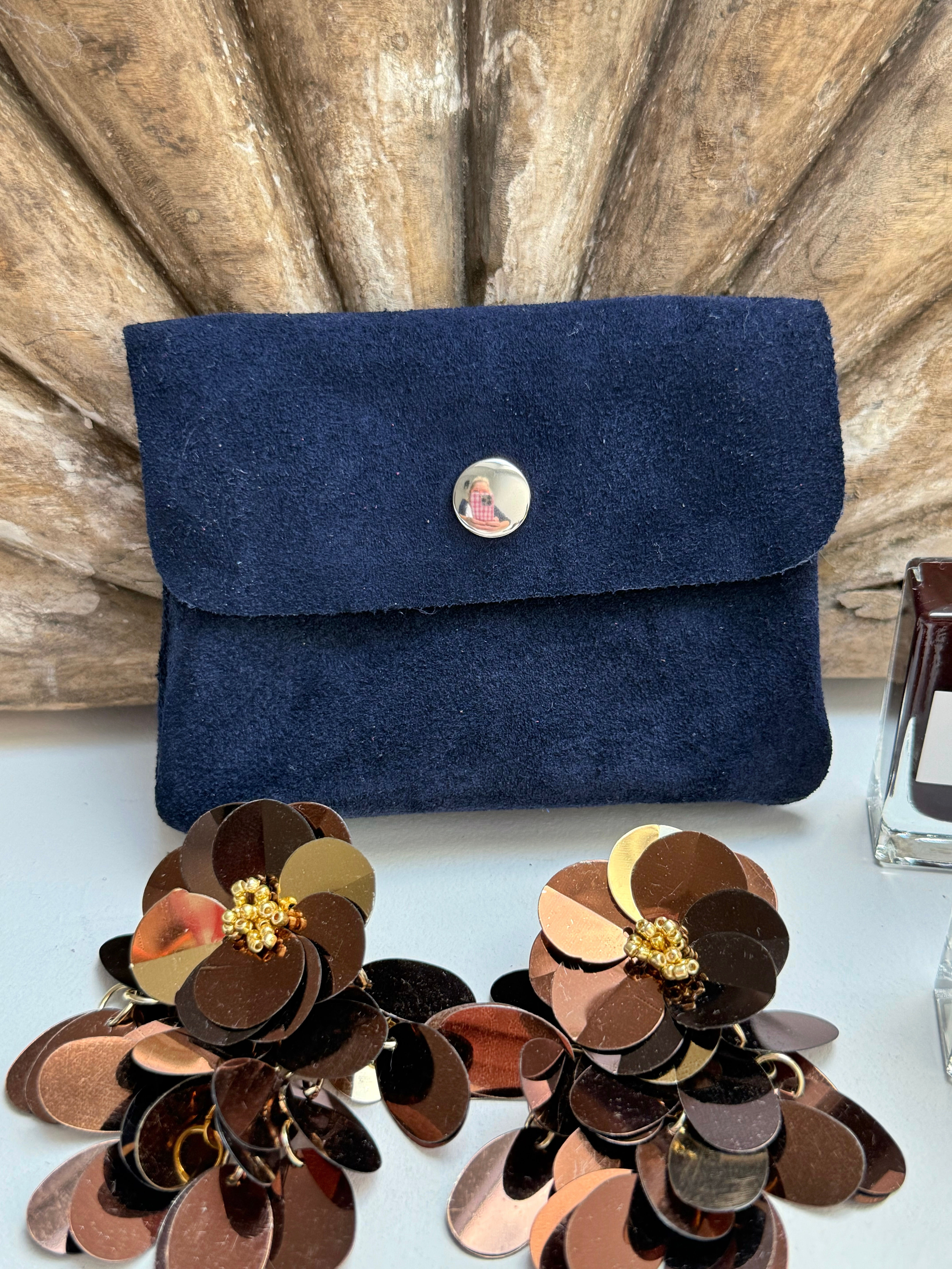 Leder-Portemonnaie - Blau Wildleder