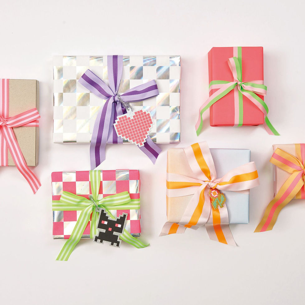 Miniaturbild: Geschenke Webband - Hellrosa/Orange gestreift XL