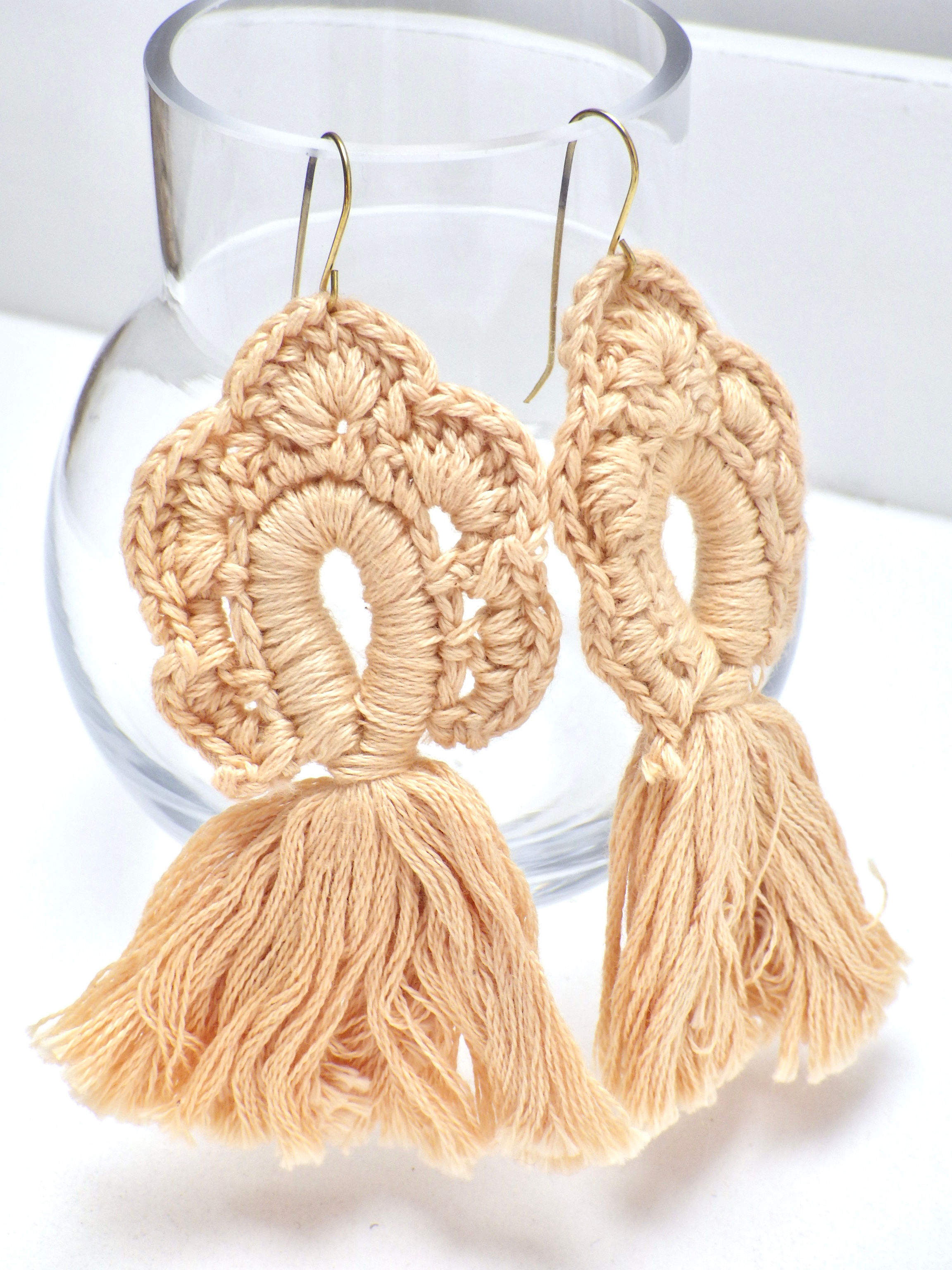 SALE - Ohrringe Stoff-Hänger Beige #18