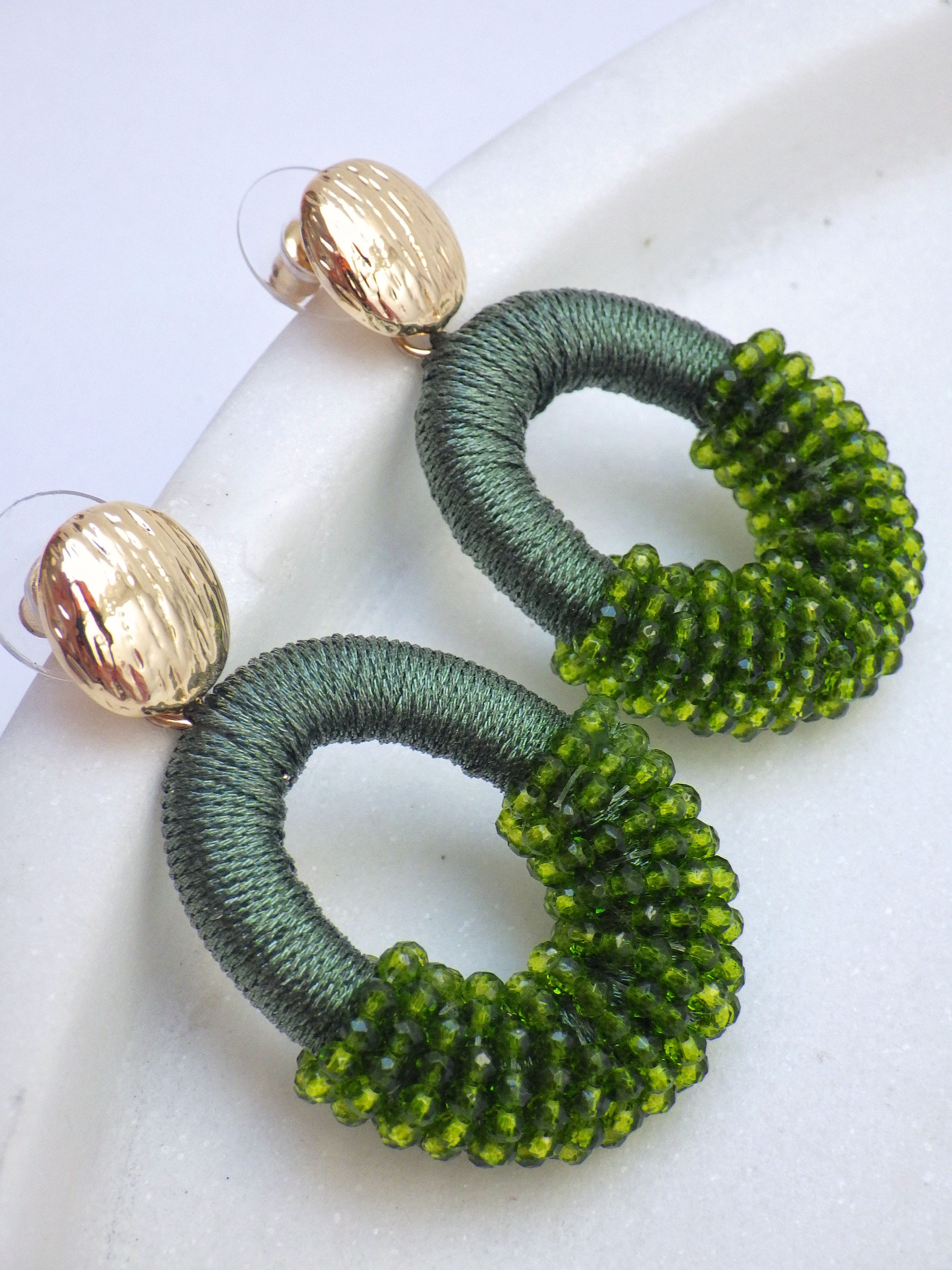 Ohrringe - Hänger Ovale Perlen Jägergrün