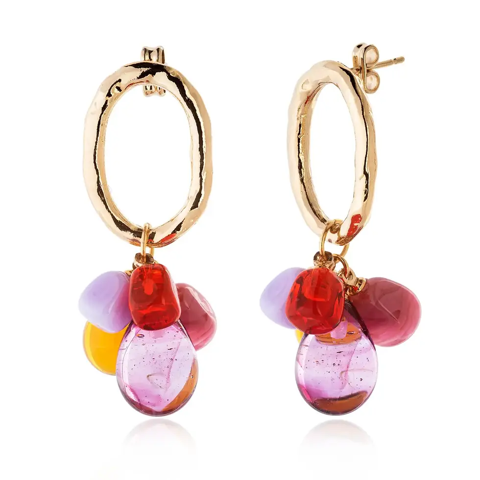 Miniaturbild: ⭐️ Ohrringe - Glashänger - Pink/Lila/Gelb V006