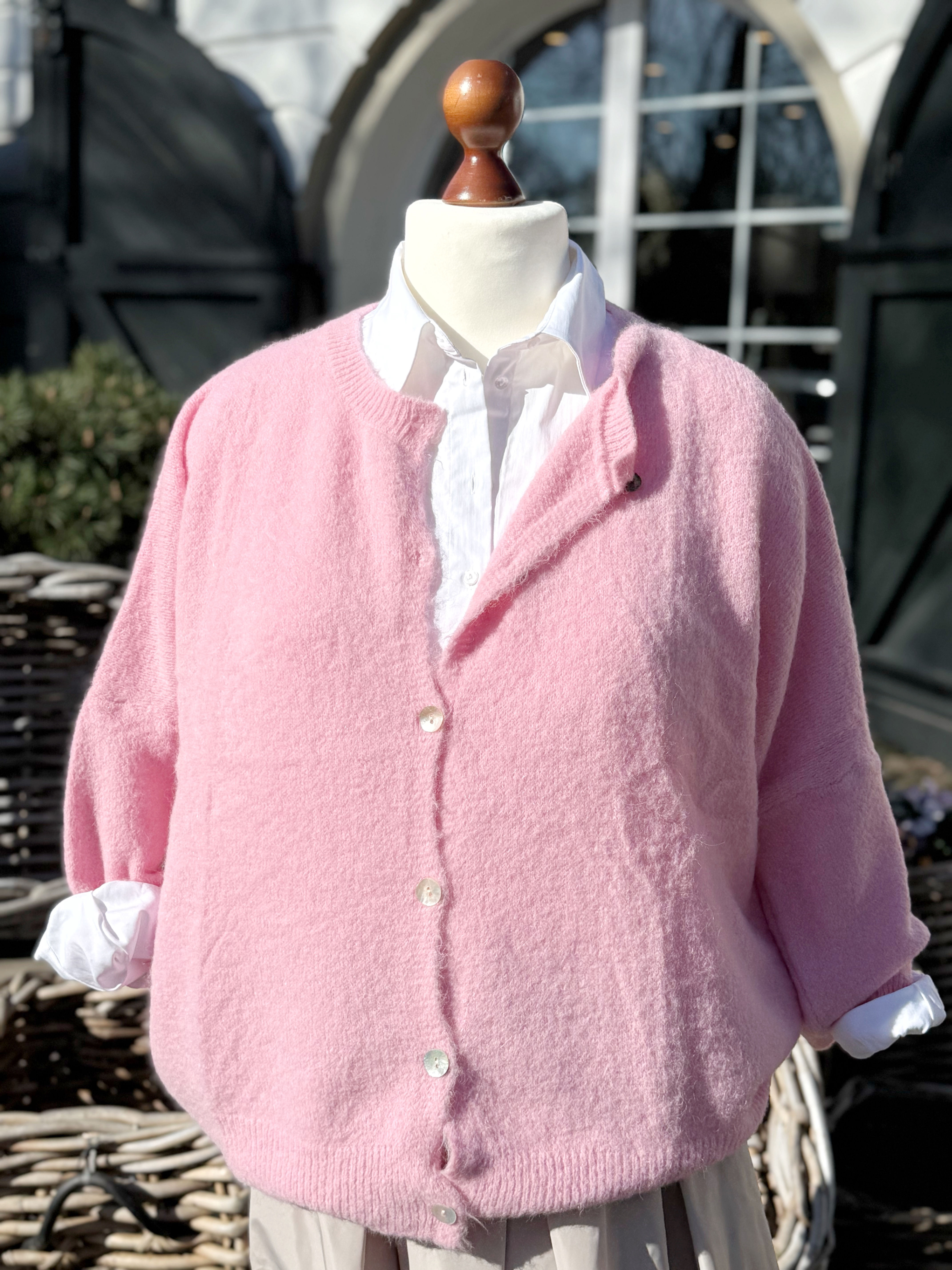 Oversize Alpakastrickjacke - Rosa