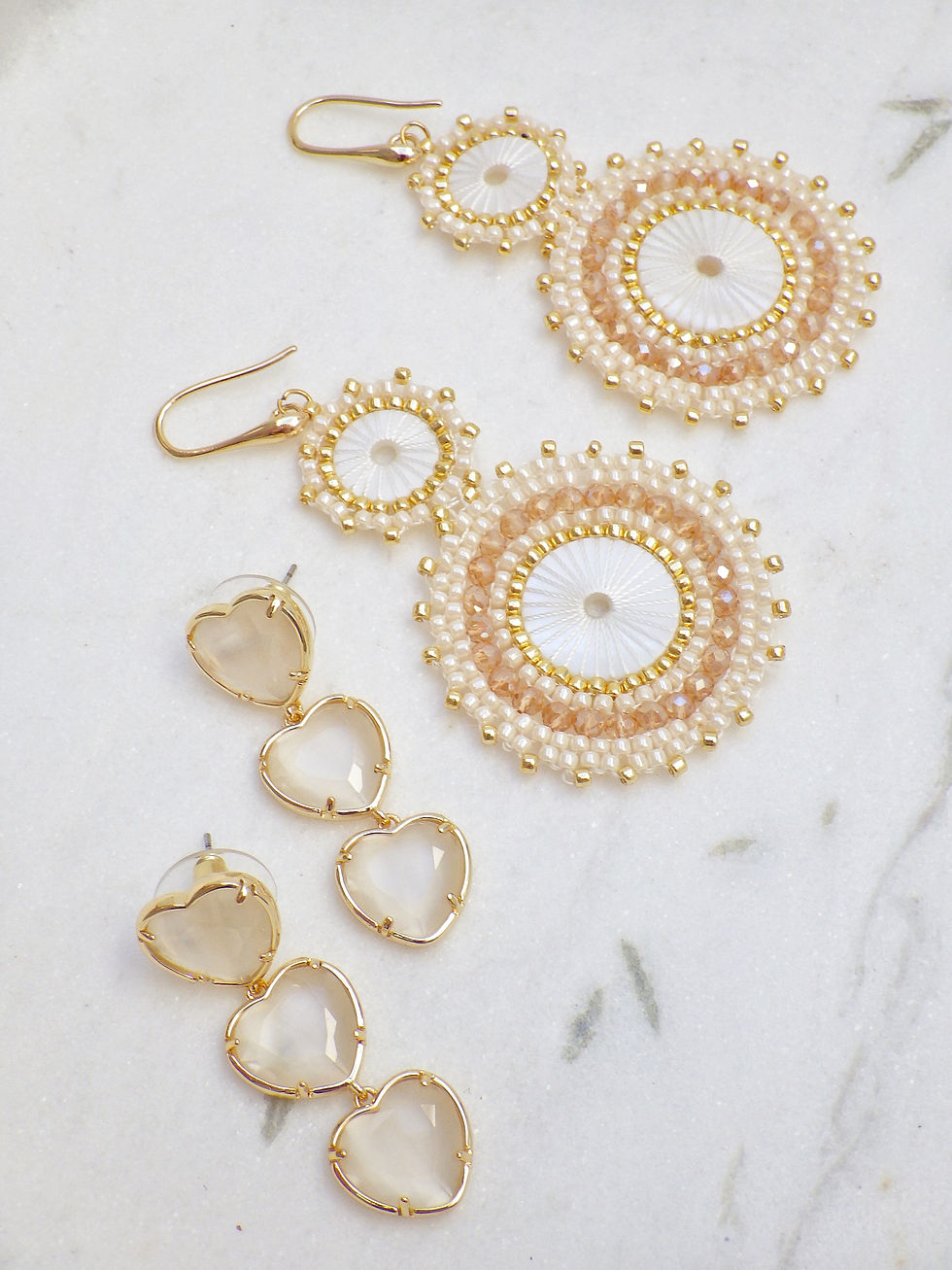 Miniaturbild: Ohrringe - Beige Perlenkreise