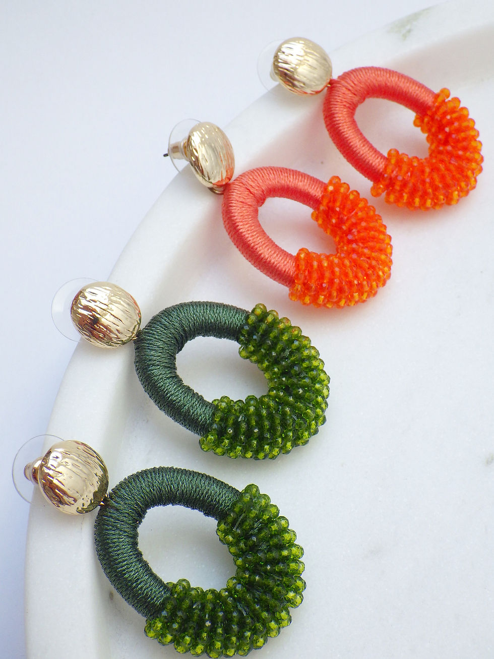 Miniaturbild: Ohrringe - Hänger Ovale Perlen Jägergrün