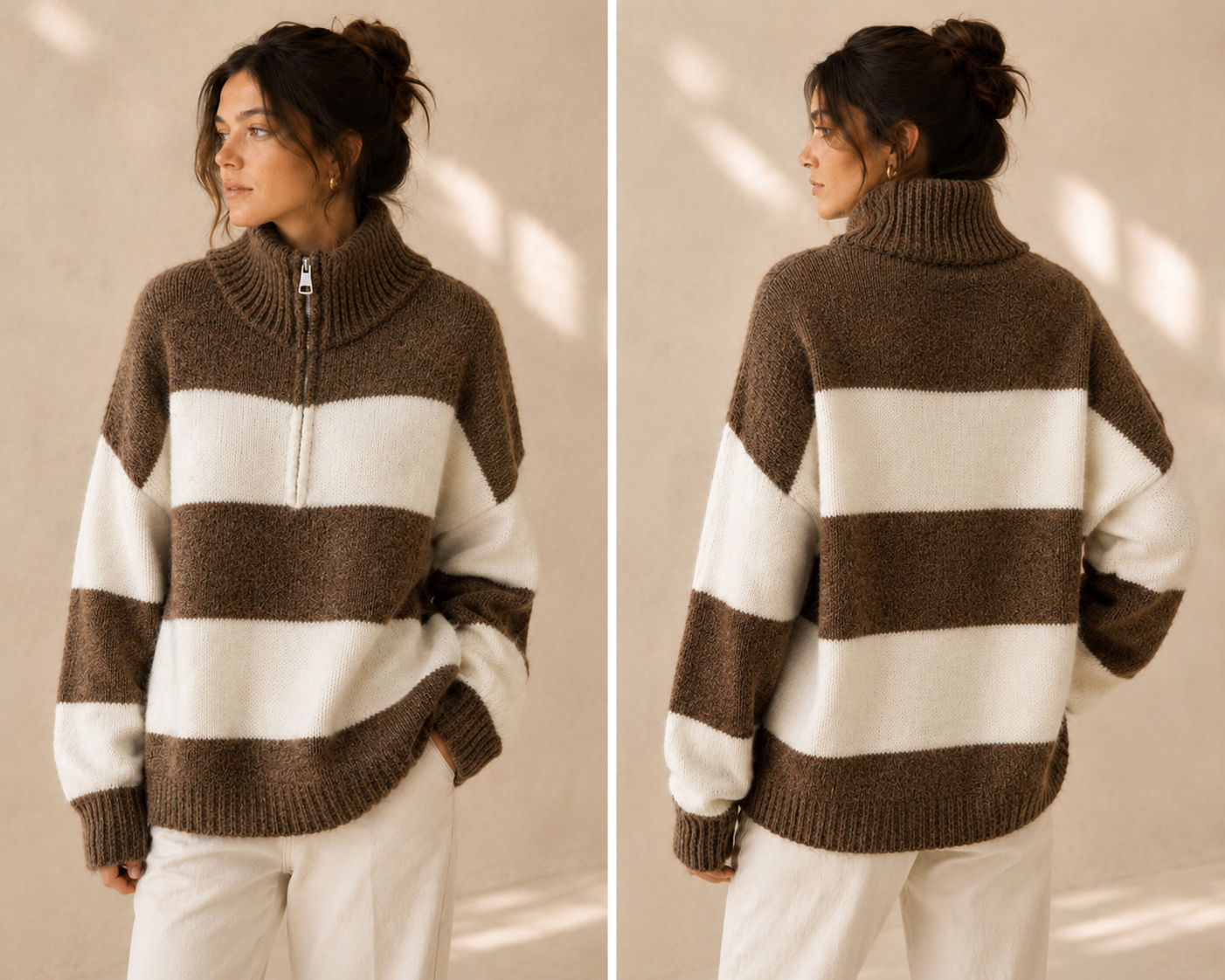 Troyer Kuschelpullover - Marone gestreift