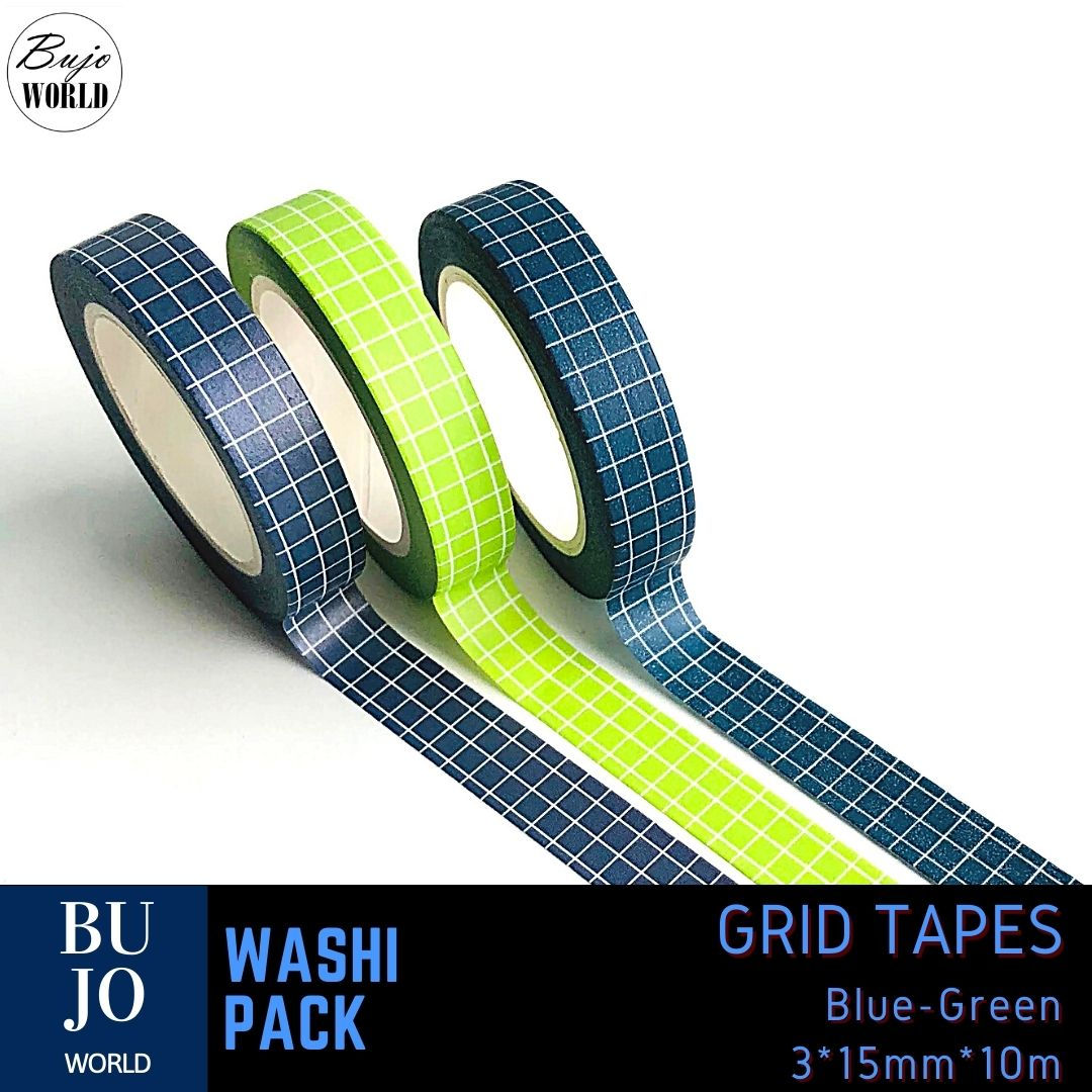 Blue-Green Grid 3 10m*10mm Washi Tapes