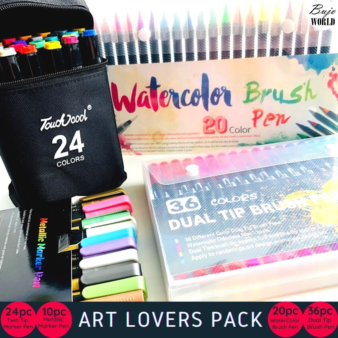 Art Lovers Gift Pack - Twin Tip + Brush Pens + Watercolour + Metallic