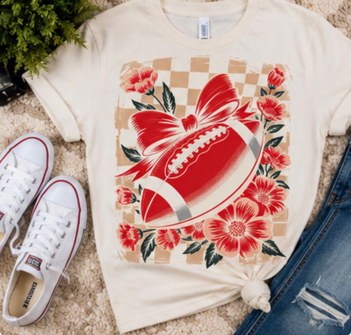 Floral Football Bow T-Shirt