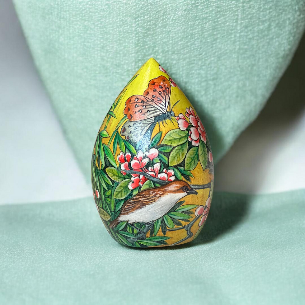 Thumbnail: Handcarved Wooden Harmony Egg Shrine with Brass Sculpture 