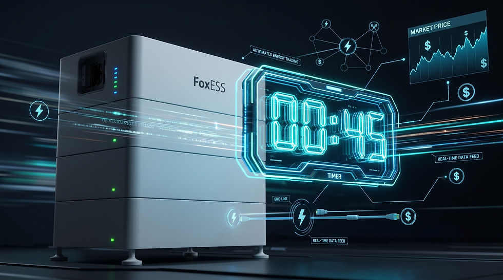 Digital timer highlighting the 45-second secure API execution delay for FoxESS battery automation.