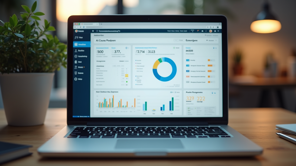 Eye-level view of a laptop displaying an online AI course dashboard