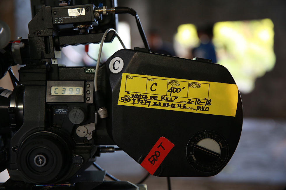 Close-up of a film camera with a yellow label — CineBandits production gallery