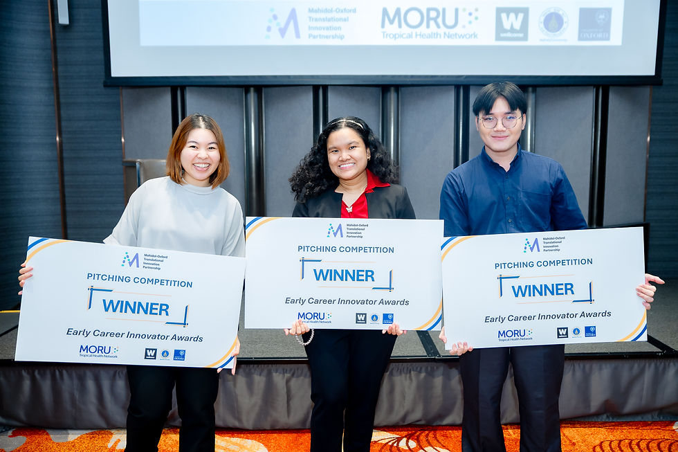 From left to right our winners Thananya Jinato, Beatriz Aira Cuchapin Jacob, and Sattakarn Boonmarak (Witchayoot Huangsuranun attended online)