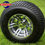 Thumbnail: Steeleng branded golf cart tire, SS logo, with a shiny silver wheel and Creative Cartz.