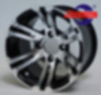 Black and silver alloy wheel, STERLENG logo, design detail, close up view.