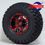 Thumbnail: Black golf cart wheel, red accents, labeled Steeleng. Rhino 14" golf cart wheel
