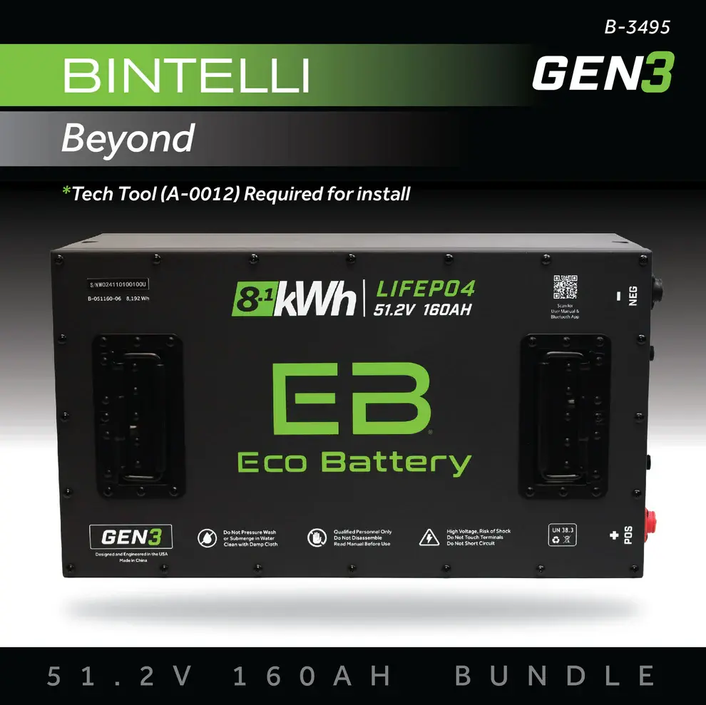 BINTelli GEN3 Eco Battery 51.2V 160AH Bundle. EB Power AC Kit for Ezgo