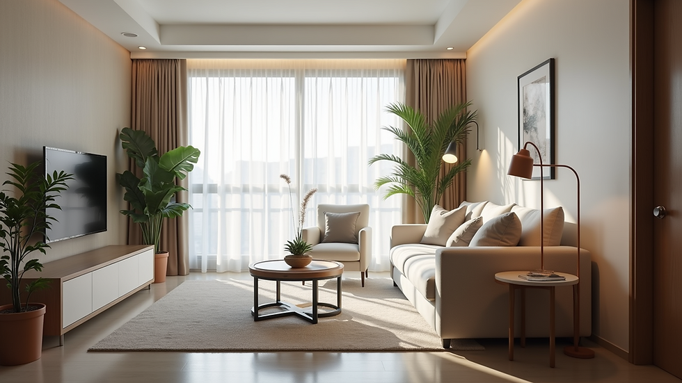 Eye-level view of a modern serviced apartment living room