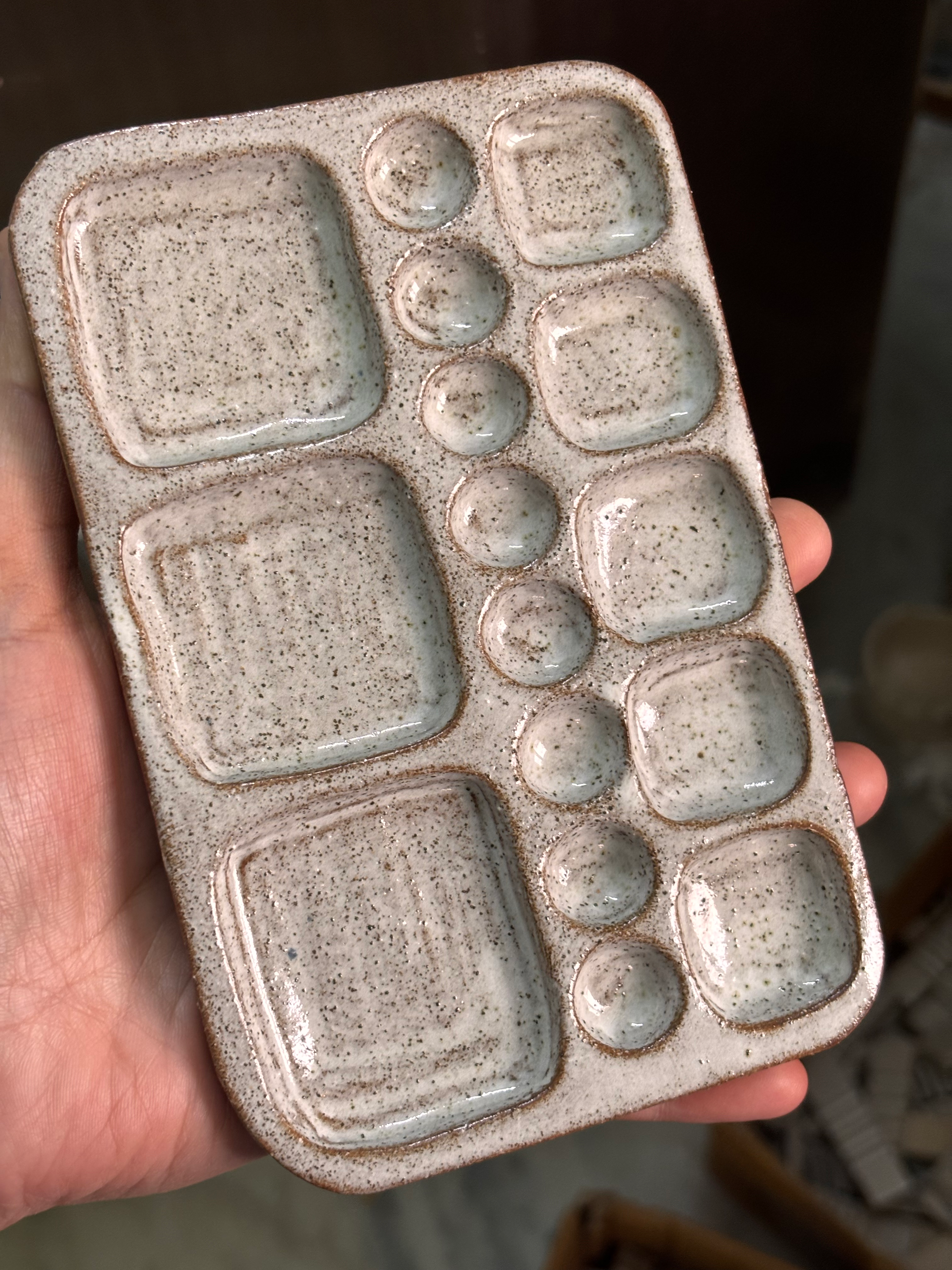 Rectangular speckled multiple wells Watercolor ceramic palette - Made In India