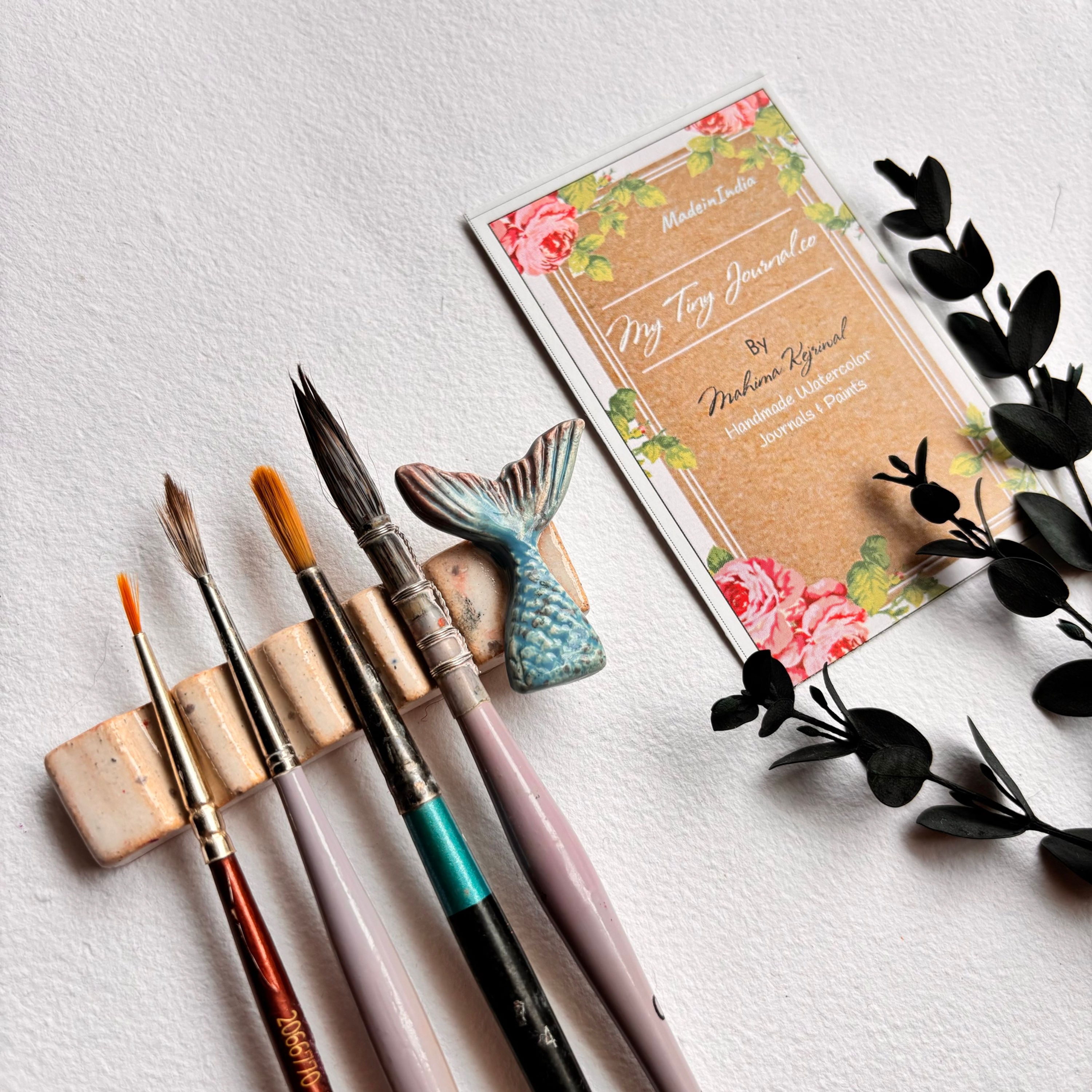 Fishtail ceramic brush rest , fish ceramic brushholder , artist gift