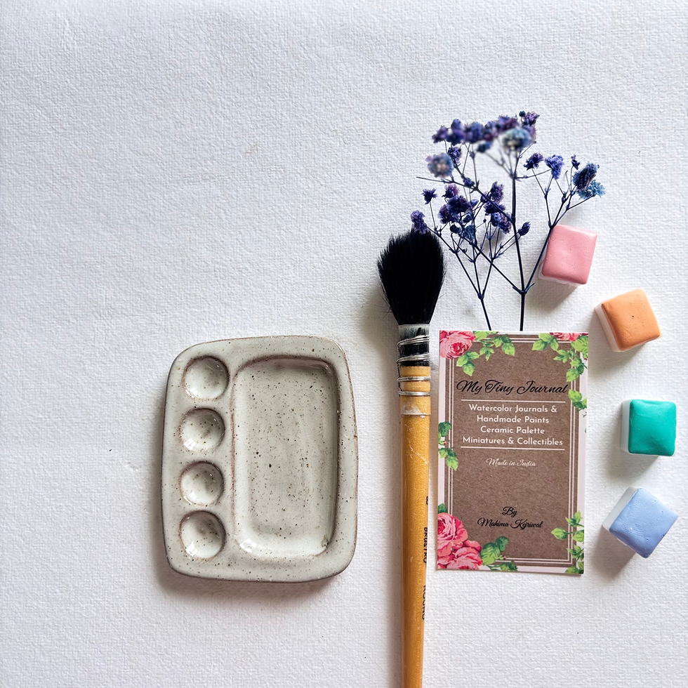 Thumbnail: Mini 5 wells speckled ceramic watercolour palette add