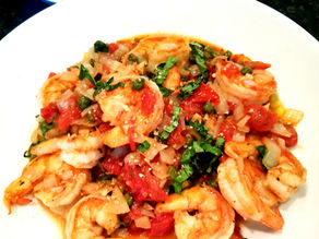 Shrimp with tomatoes, capers, and basil (Gluten-free, soy-free, grain-free, dairy-free)