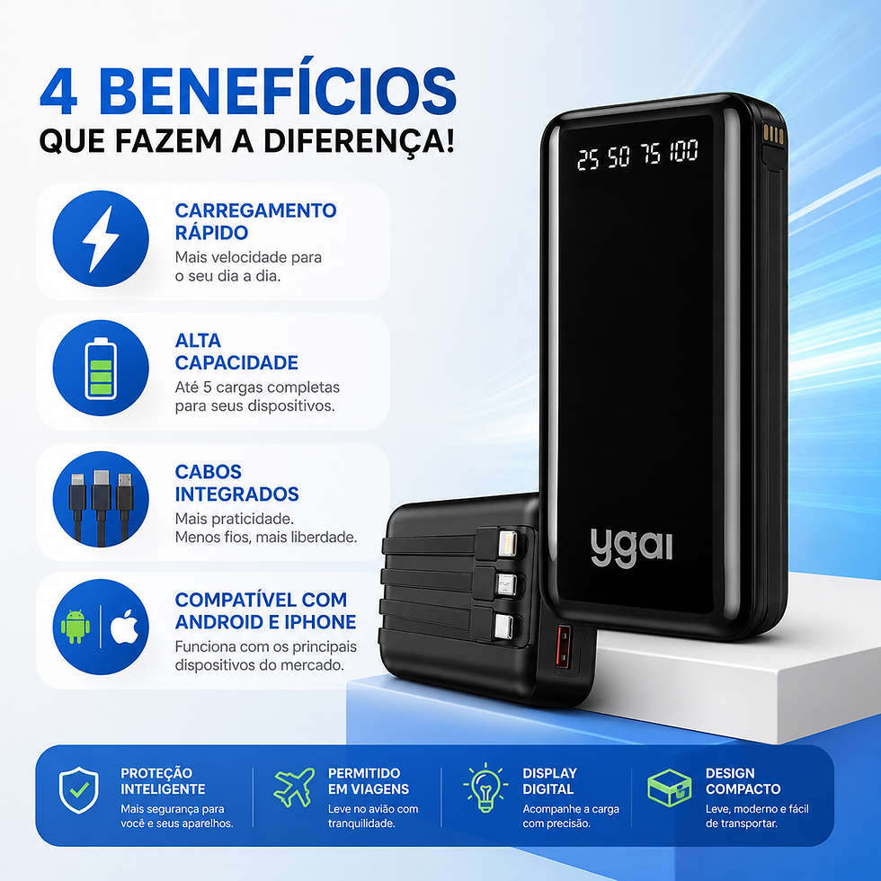 Miniatura: Power Bank 20.000mAh 4 Cabos Carga Rápida - Compre 1 Leve 2 - por tempo limitado