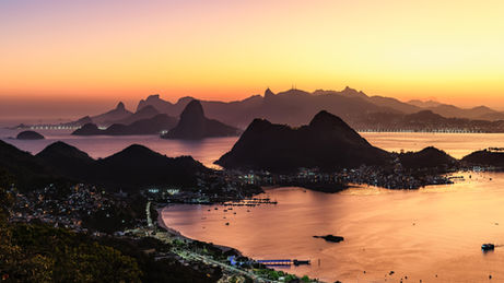 Sunset over Rio de Janeiro landscape with warm light, Brazil