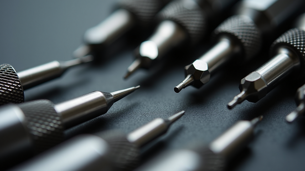 Close-up view of precision watch repair screwdrivers arranged neatly