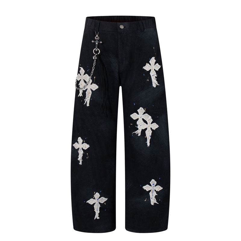 Luxury Cross Patch Embroidered Mens Jeans