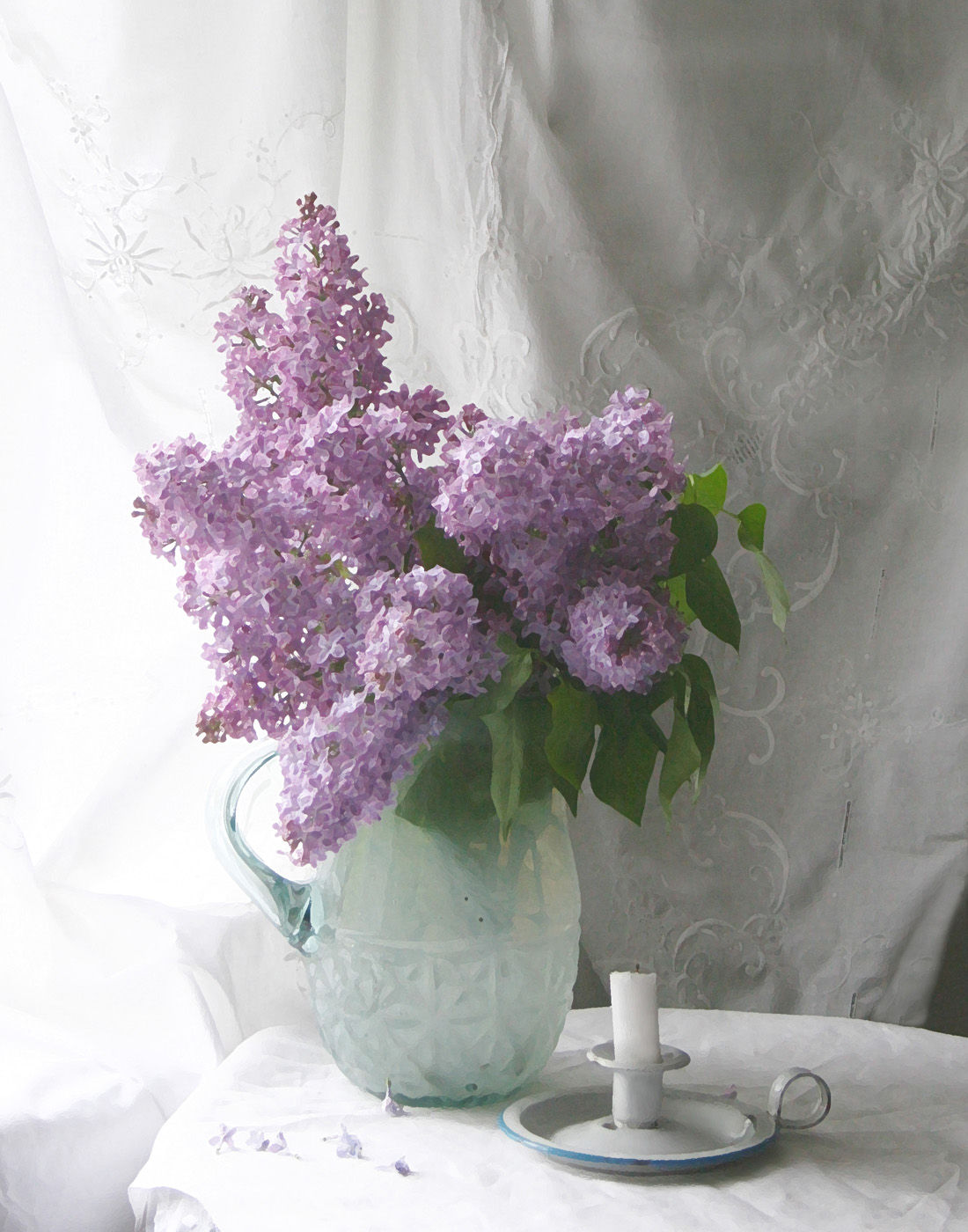 Title: Lilacs and Candleholder [portrait orientation]
