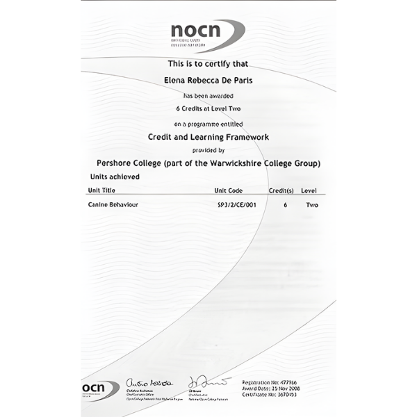 Elena's, from canine care behaviour, nocn certification