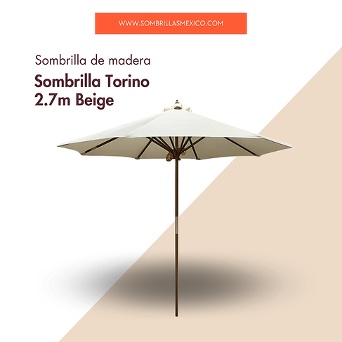 Sombrilla de madera para patio beige 2.7m