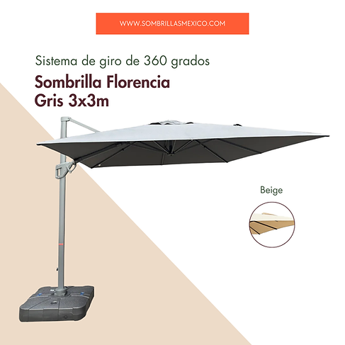 Sombrilla uso rudo Sombrilla Florencia Gris 3x3m
