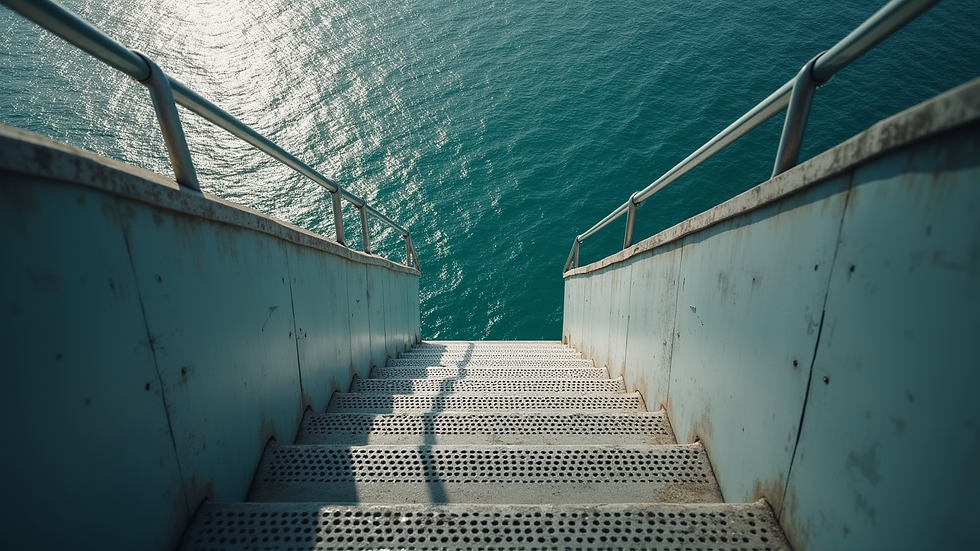 Vue en plongée d’un escalier métallique sur mesure avec garde-corps design
